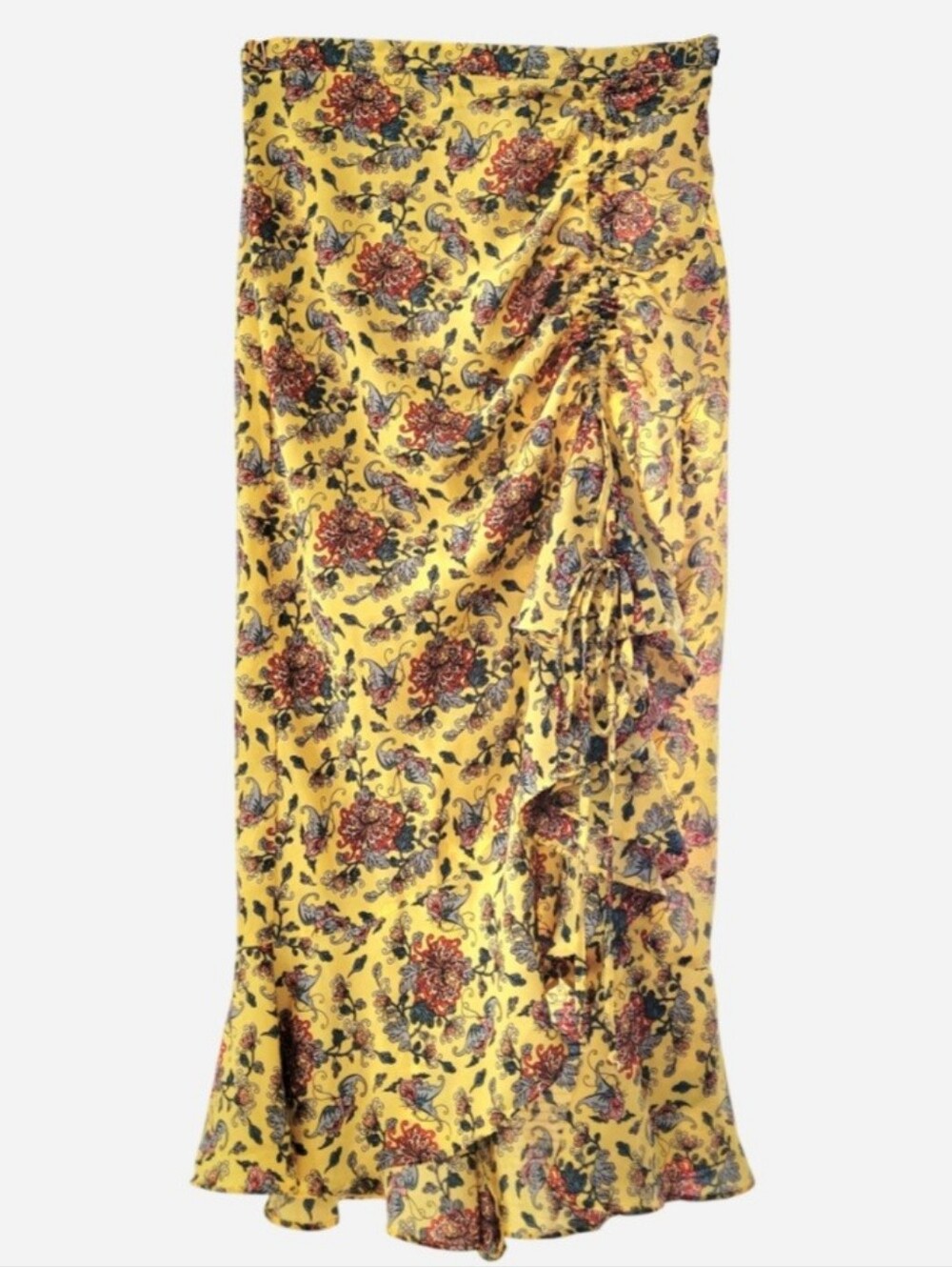Max Studio Yellow Midi Skirt XS NWT Ruffles Floral Butterfly Sweet Sundress